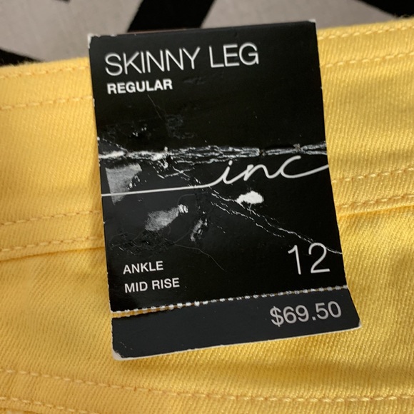 INC Yellow Skinny Leg Ankle Mid Rise Jeans - Picture 6 of 9